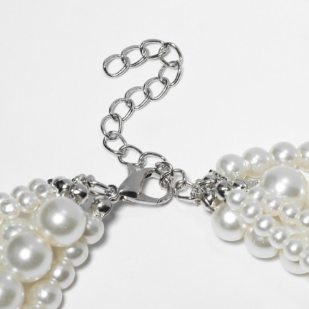 Beads "Pearl cascade", 5 threads, beads No. 4, 6, 8, 10, milk color in silver, 70 cm-1
