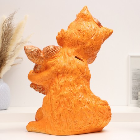 Piggy bank "Fox with fish" 40x40x30cm, redhead-2