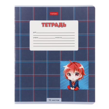 Notebook 12 sheets in the “Anime Boys” cage, covered cardboard, mix-3