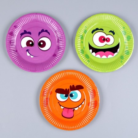 Disposable paper plate "Monster", mix, 18 cm, set 6 pieces-4