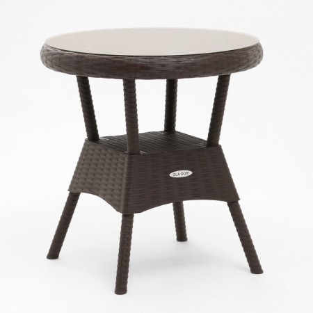 The table "Rattan Ola Dom" Round with glass, brown, 70 x 70 x 72 cm