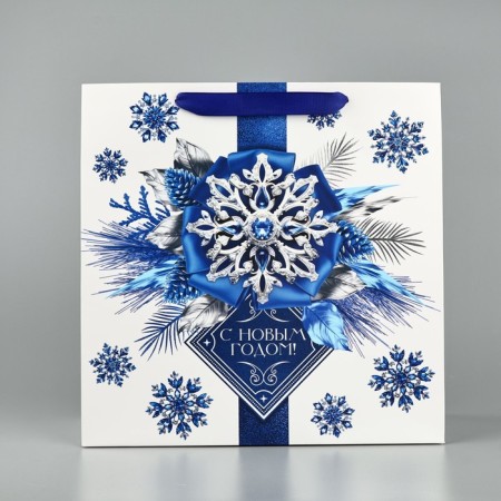 Package Gift New Year's laminated square “Happy New Year”, 30 x 30 x 12 cm, new year-1