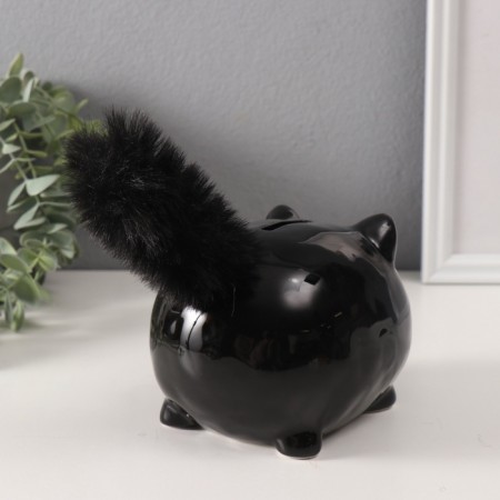 Piggy bank Ceramics "Black kitten with a fluffy tail" 11x9x15 cm-2