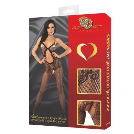 Erotic linen, transparent Bodysuit, with access, with a pattern, rr 42-50, black-3