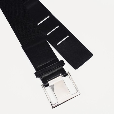 Women's belt, width 5 cm, elastic band, metal buckle, black color-2