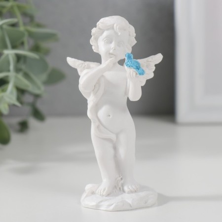 Polystone souvenir "Snowty angel stands with a colored bird" 9x3.8x4.8 cm