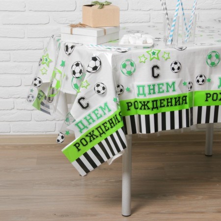 The single tablecloth “Happy Birthday”, football, transparent, 130x200 cm-4