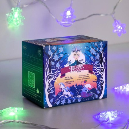 Garland “thread” 5 m with nozzles “Small Snow”, IP20, Transparent Thread, 20 LED, glow of multi (RG/RB), blinking, 220 V-4