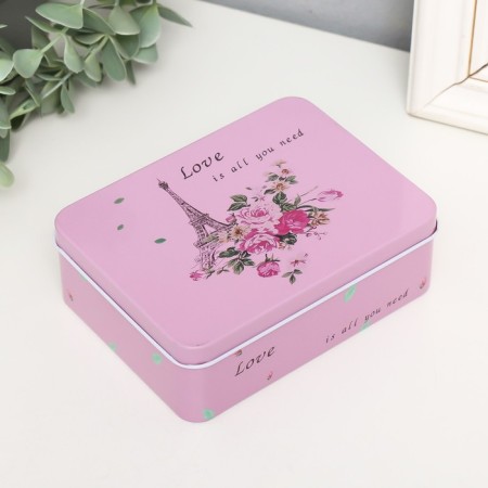 Rectangular metal box "Paris in flowers" 12.5x9.5x4.2 cm