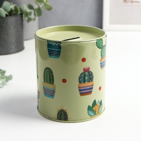 Piggy bank Metal "Cacti" pistachio 9x9x10 cm-1