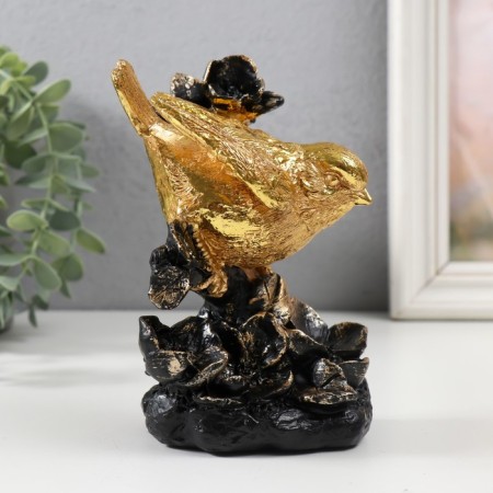 Souvenir Polystone "Golden Bird in flowers" 10x6x15 cm