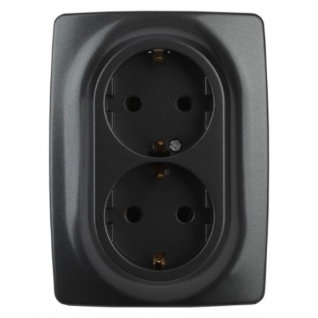 2x2p+E Schuko outlet with curtains, 16A-250V, IP20, ERA12, Anthracite