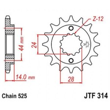Front Presenter Star JTF314 for a motorcycle, steel, chain 525, 15 teeth