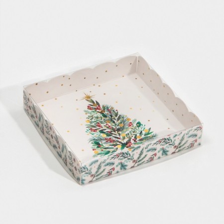 Box for confectionery products with PVC cover "Christmas tree", 15 x 15 x 3 cm, new year-2
