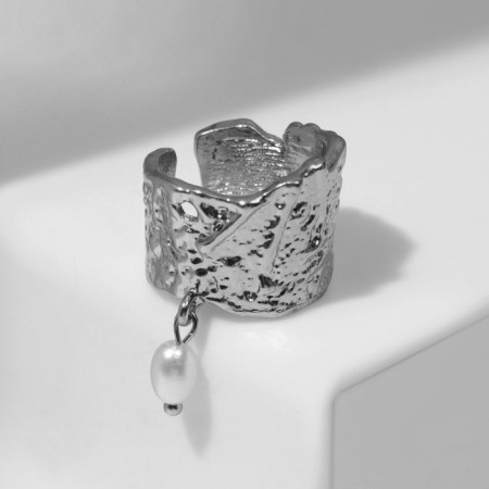 Ring "crumpled lines" with bead, white color in silver, dimensionless-3