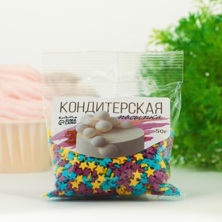 Confectionery Sprinking "Stars": blue, purple, yellow, 50 g-1