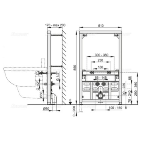 Alcadrain A105/850 installation for a hanging bidet, mounting frame-1