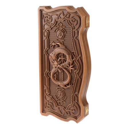 Carved backgammon "Dragon", from an array of Buk, Patina, 56 x 58 cm