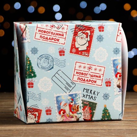 Packaging for 4 cupcakes with the Window "New Year's Post", 16 x 16 x 10 cm-1