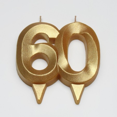 Candle in the cake jubilee "Face + Fountain", number 60, gold metallic, 6.5 cm-2