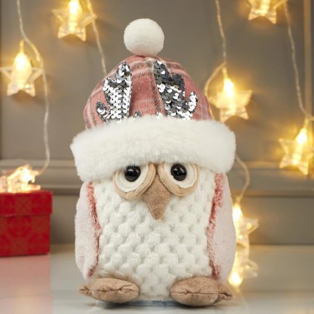Interior light doll "Owl in a pink hat with deer horns" 25x15x15 cm-1