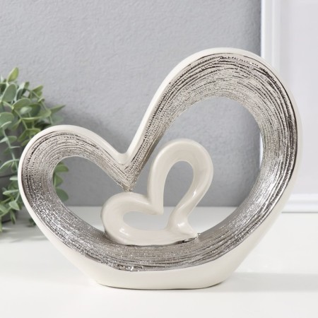 Souvenir Ceramics "heart in heart" silver-white 18x21x6 cm
