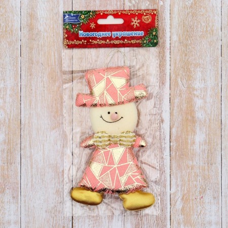 Soft suspension "Snowman in a suit with a geometric pattern" 6x13 cm, pink-1