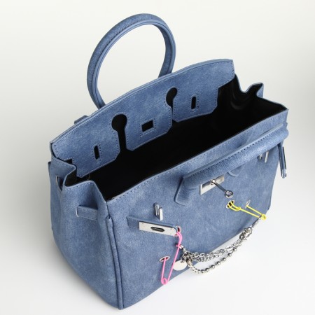 Women's bag on the Textura valve, small size, blue color-5