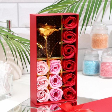 Soap roses of colored shades and a gold rose, set-6