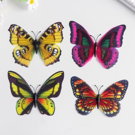 Magnet plastic under the fabric "butterflies double wings, shine" mix 12x9.5 cm