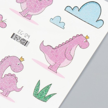 Tattoo on the body color "pink dinosaurics" glitter 12x7.5 cm-2