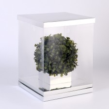 Box for flowers with a vase and PVC are folding windows, 23 x 30 x 23 cm, silver