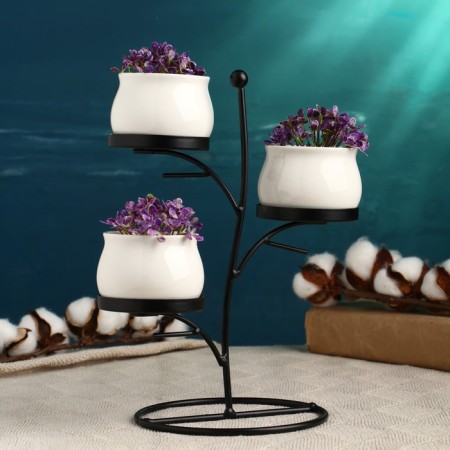 Set of pots "tree" on a stand 3pcs, white, 24x15x21cm-1