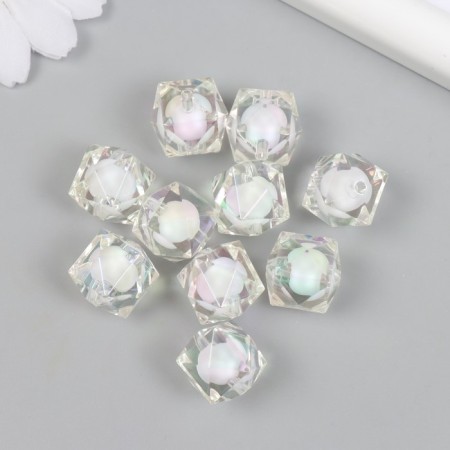 Busina for creativity plastic "Crystal-moraine white" set of 10 pcs. 1.6x1.6x1.6 cm-1