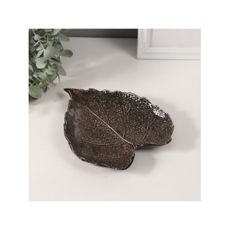 Souvenir ceramic stand "Sheet with veins" brown gloss 16x19.5x2.5 cm-2