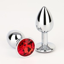 Anal traffic jam-hoods, silver, red crystal, d = 28 mm