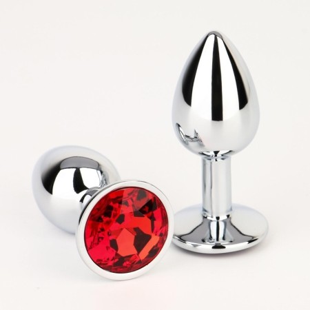 Anal traffic jam-hoods, silver, red crystal, d = 28 mm