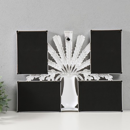 Photo frame plastic in 4 photos 10x15 "Vase with spikelets" white 41.5x32.2x2.5 cm-2