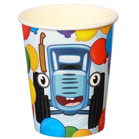 Paper glass "Happy Birthday!", 250 ml, blue tractor-1