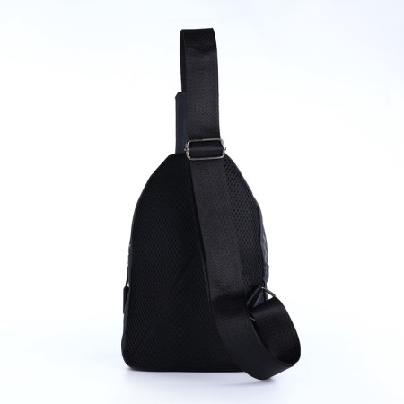Male sling bag from textiles, headphone opening, gray color-3