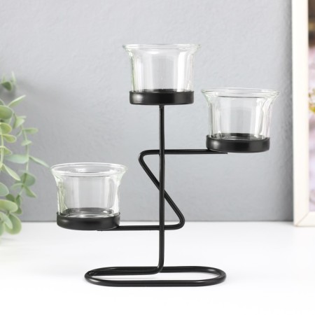 Summary metal, glass for 3 candles "Curve line" D = 2-5 cm black 16x6x18.5 cm-1