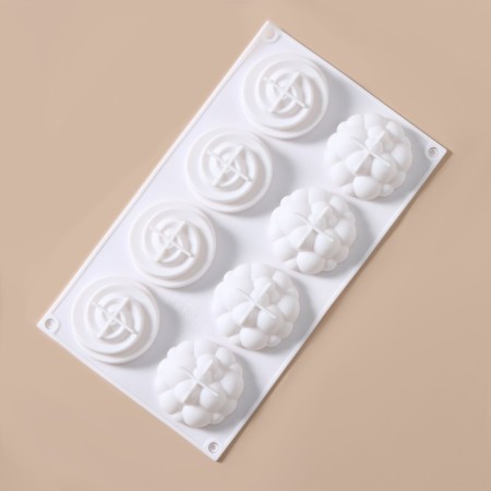 Form for mousse desserts and baking konfinetta "Karamella", silicone, 29.5 × 17.2 × 2.5 cm, 8 cells (d = 6.5 cm), white color-6