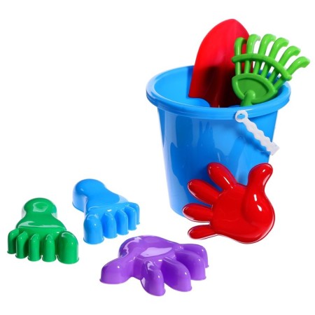 Set for playing in sand No. 20: Big bucket, scoop, rake, 4 molds-2