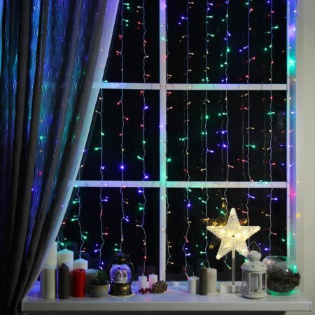 Garland "Curtain" 2 × 1.5 m, IP20, transparent thread, 360 LED, glow of multi, 8 modes, 220 V