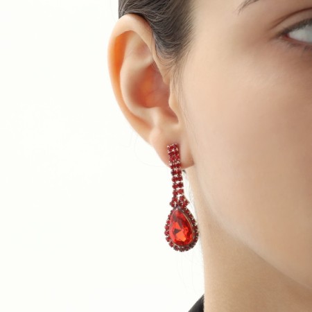 Set 2 objects: earrings, necklace "Phoenix" drop in rhinestones, red color in silver, 35 cm-5