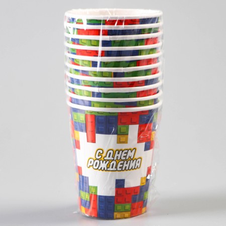 A one -time paper glass with birthday "Cubes, 250 ml-2