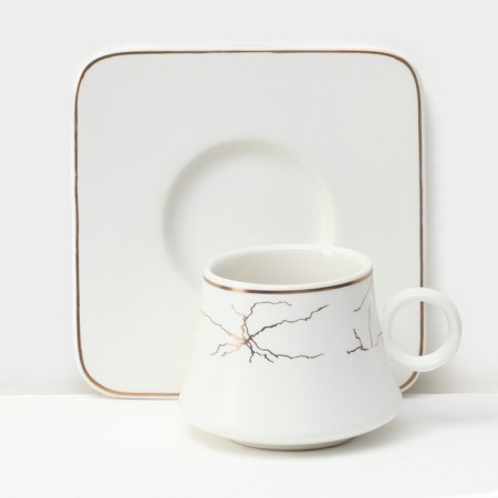 Ceramic coffee masisi set, 12 items: 6 cups 100 ml, 6 saucer d = 11 cm, white color-2