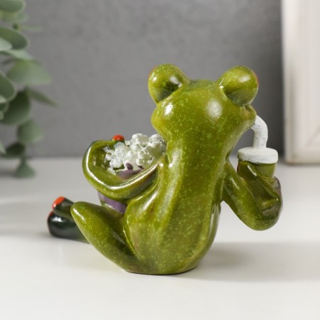 Souvenir Polystone Lak "Frog with popcorn and lemonade" 8.5x11x8 cm-2