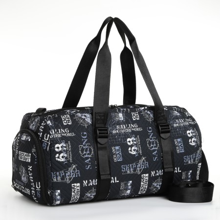 Sports bag with a zipper, shoe department, 2 outer pockets, long belt, black color