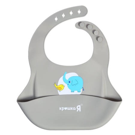 Bibslate for feeding "Elephant", silicone, with pockets, color gray color-4